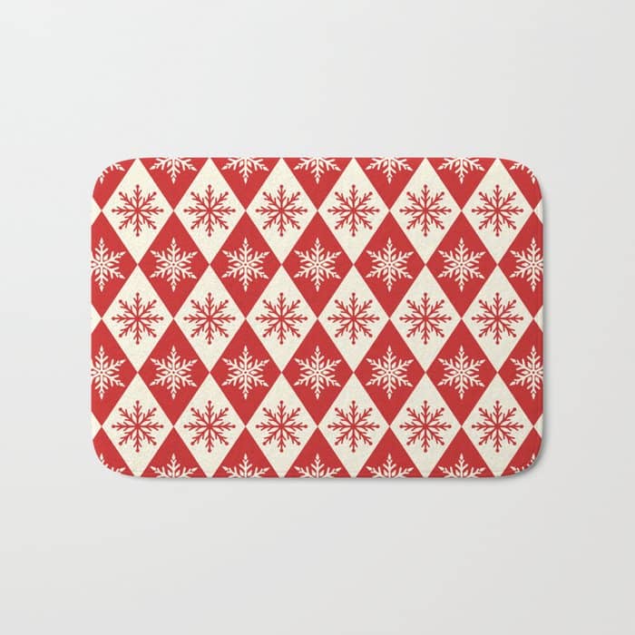 Festive Red & White Snowflake Pattern Bath Mat