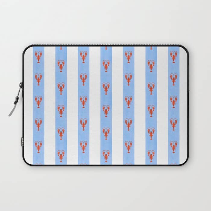 Red Lobsters On Hand-Painted Bright Blue Stripes Laptop Sleeve