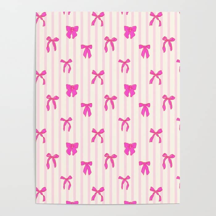Classic Hot Pink Bows And Stripes Poster