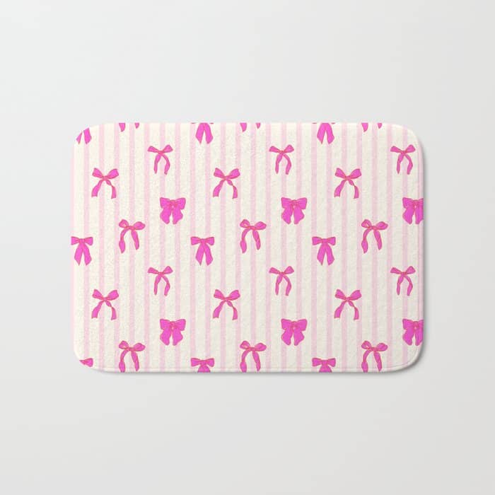 Classic Hot Pink Bows And Stripes Bath Mat