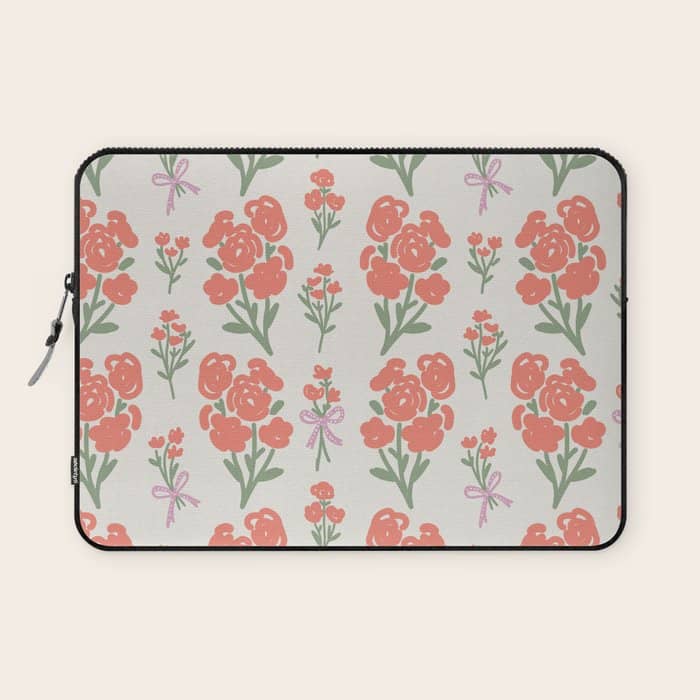 Preppy Grandmillennial Cute Red Flowers Laptop Sleeve