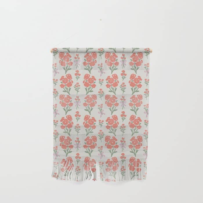 Preppy Grandmillennial Cute Red Flowers Wall Hanging