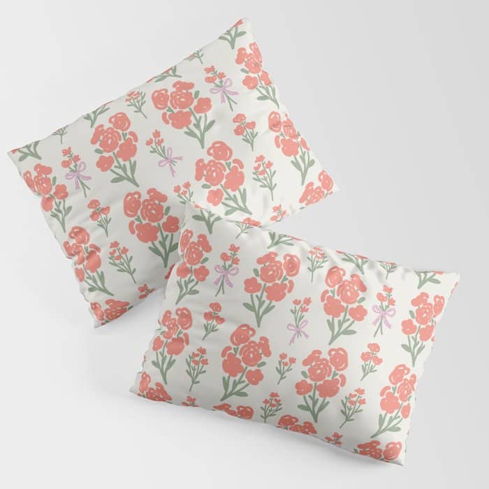 Preppy Grandmillennial Cute Red Flowers Pillow Sham