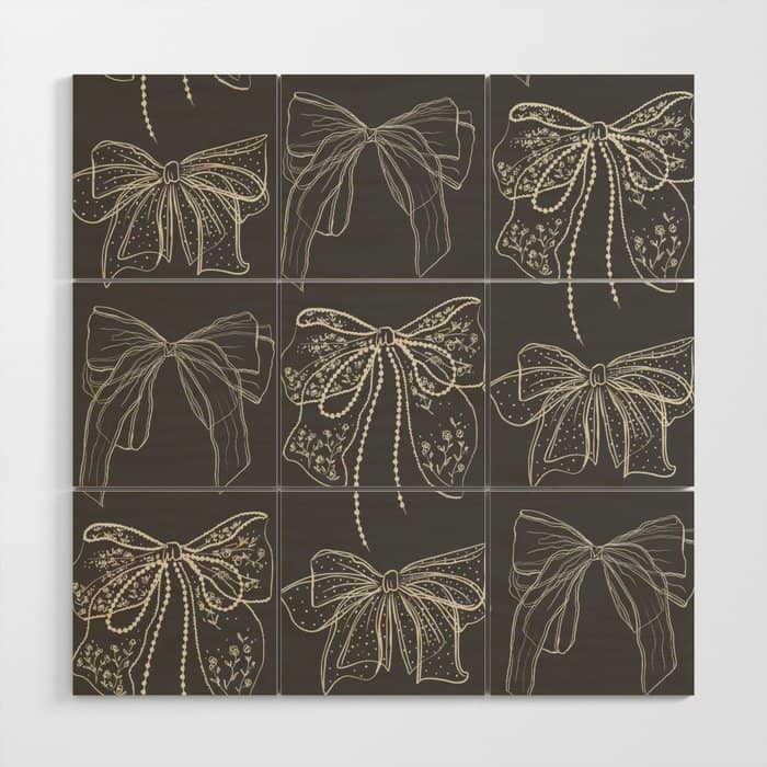 Romantic Bows Gray Pattern Wood Wall Art