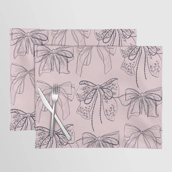 Romantic Lace Bows Pink Pattern Placemat