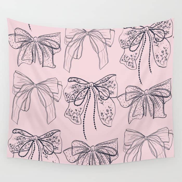 Romantic Lace Bows Pink Pattern Wall Tapestry