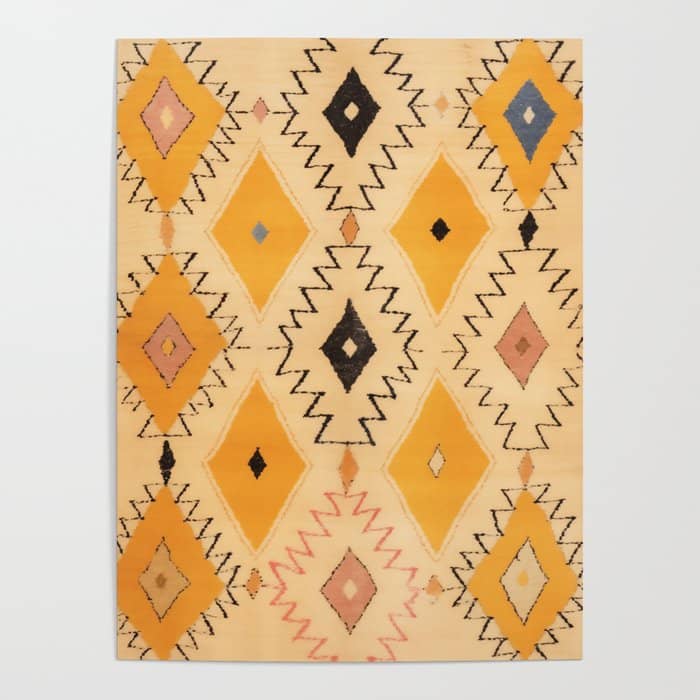 Moroccan Berber Rug Design No.75 - Yellow Poster