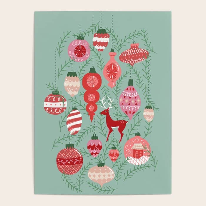 Mid-Century Ornaments In Red And Mint Poster