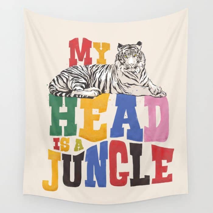 My Head Is A Jungle - Tiger Colorful Type Wall Tapestry