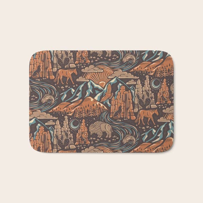 Wild West - Brown, Orange, And Blue  Bath Mat