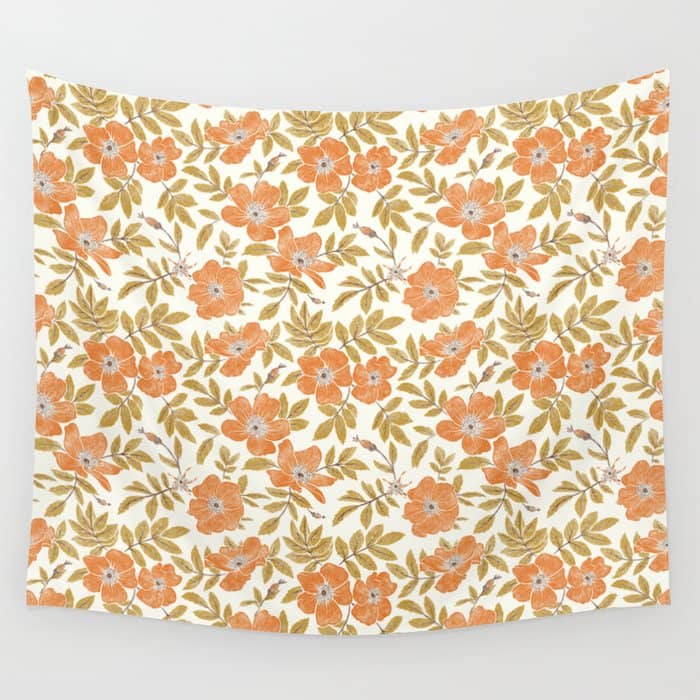 Wild Mountain Roses - Vintage Autumn Leaves  Wall Tapestry