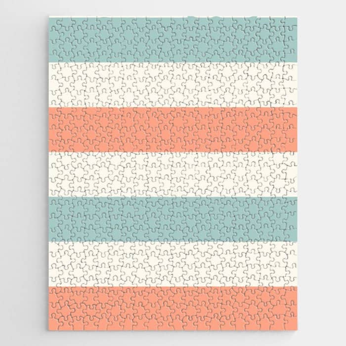 Orange, Turquoise And Cream Stripes Jigsaw Puzzle