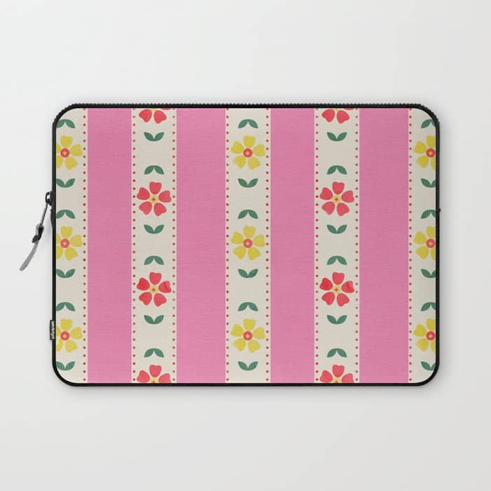 Granny Style Vintage Florals On Pink Stripes Laptop Sleeve