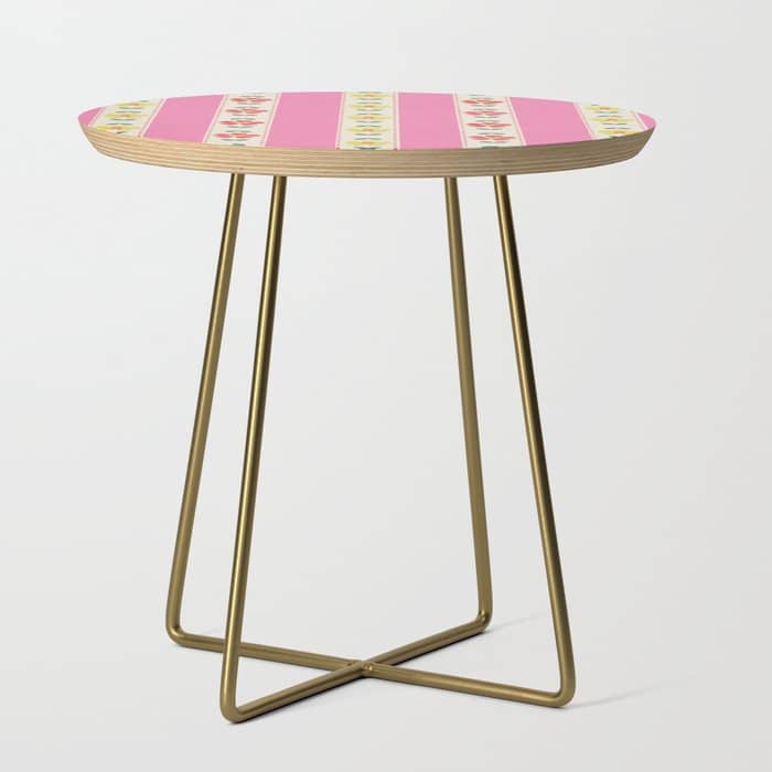 Granny Style Vintage Florals On Pink Stripes Side Table