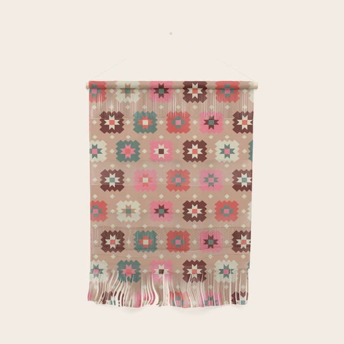 Festive Winter Quilt Tiles With Stars Wall Hanging