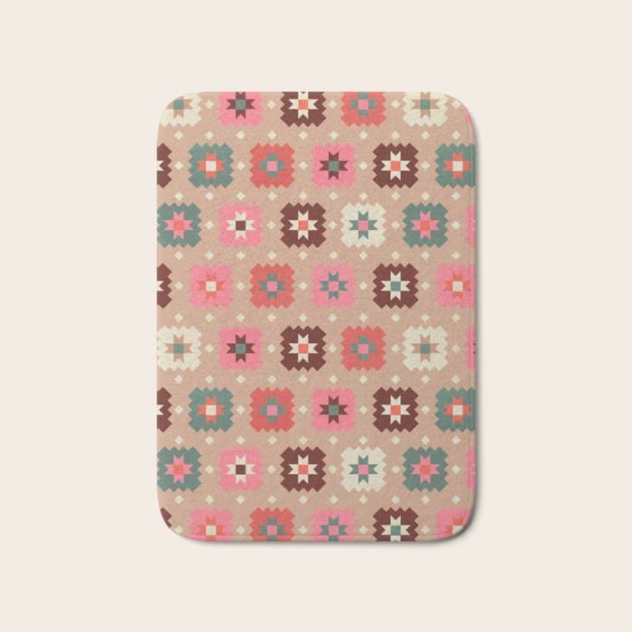 Festive Winter Quilt Tiles With Stars Bath Mat