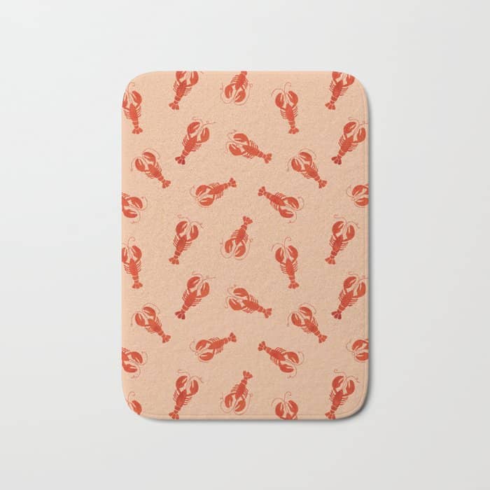 Classic Red Lobsters Pattern On Peach Bath Mat