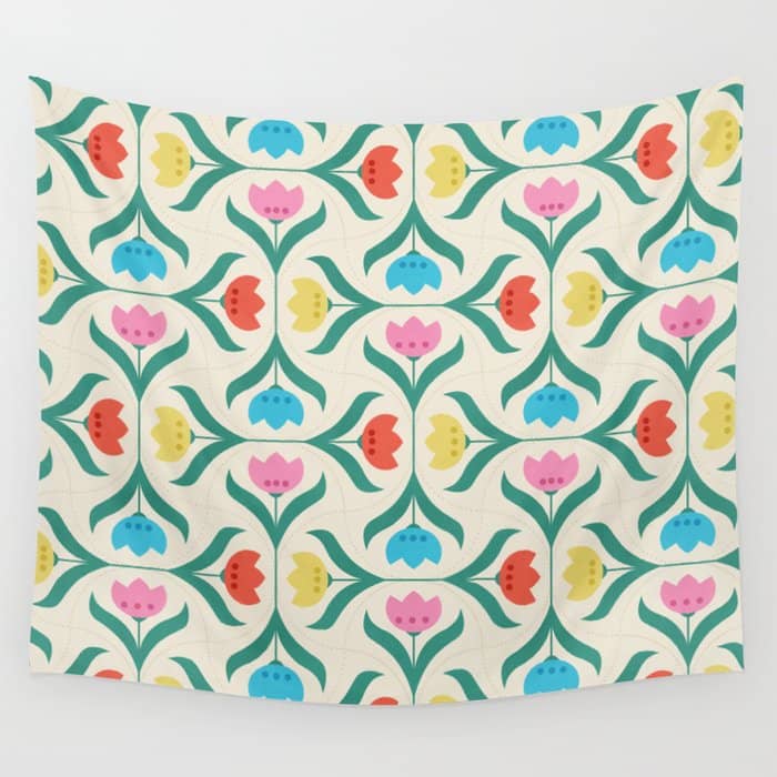 Vintage Tulips Patchwork Pattern Wall Tapestry