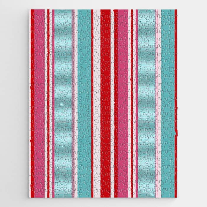 Bold Color Play Pink And Turquoise Stripes Jigsaw Puzzle