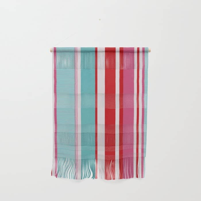 Bold Color Play Pink And Turquoise Stripes Wall Hanging