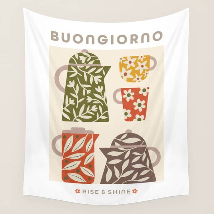 Buongiorno Retro Floral Coffee Wall Tapestry