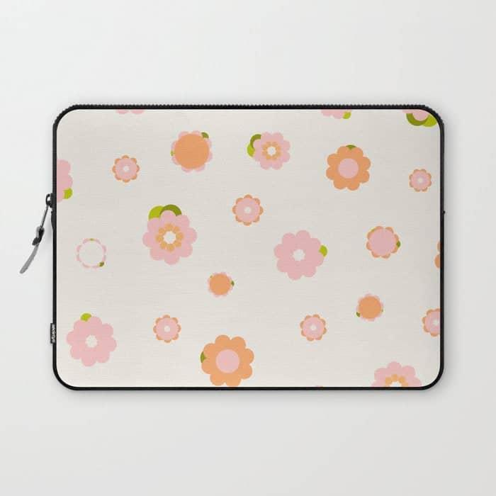 Peach Pink And Orange Flowers Pattern Laptop Sleeve