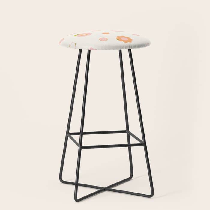 Peach Pink And Orange Flowers Pattern Stool