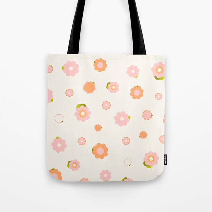Peach Pink And Orange Flowers Pattern Tote Bag