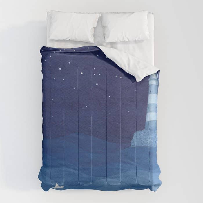 Lighthouse & The Paper Boat, Blue Ocean Comforter