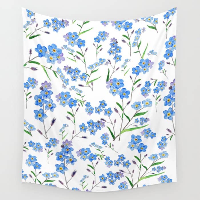 Forget Me Not Pattern Watercolor  Wall Tapestry