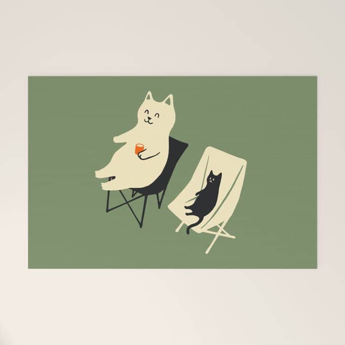 Happy Go Lucky Cat 4r Relax Enjoy Coffee On Chair Welcome Mat