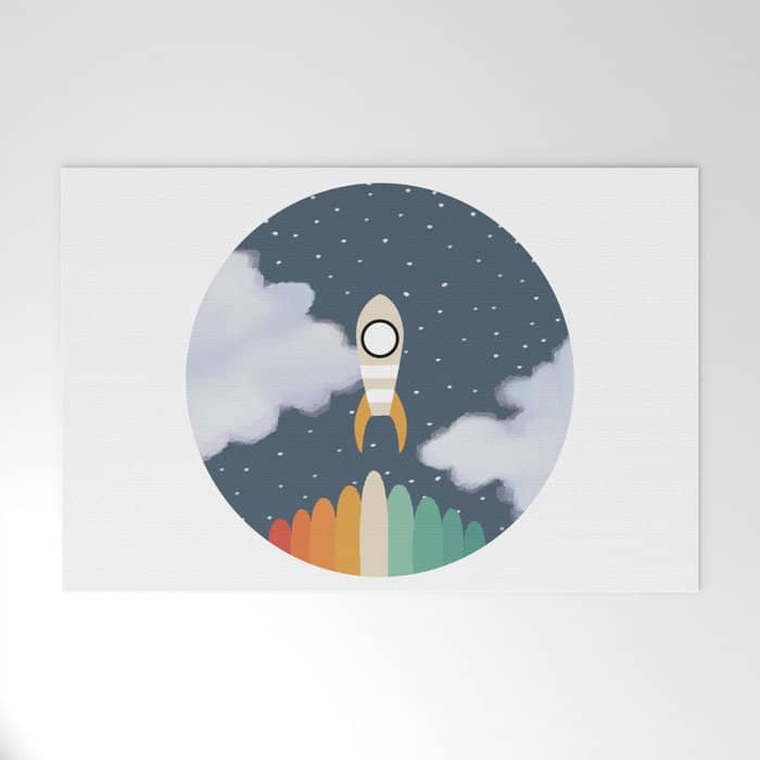 Space Rocket Print, Galaxy Outer Space Pattern Welcome Mat