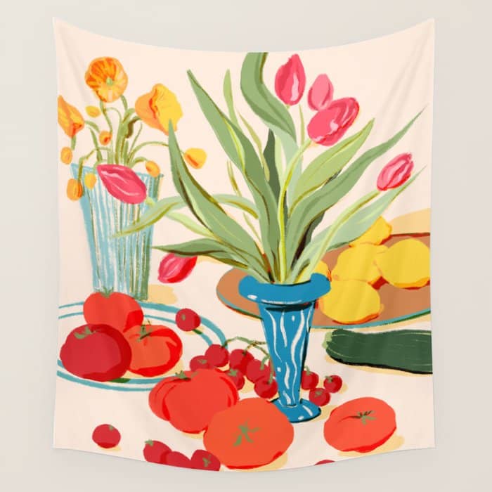 Fresh Tomatoes And Flowers Wall Tapestry