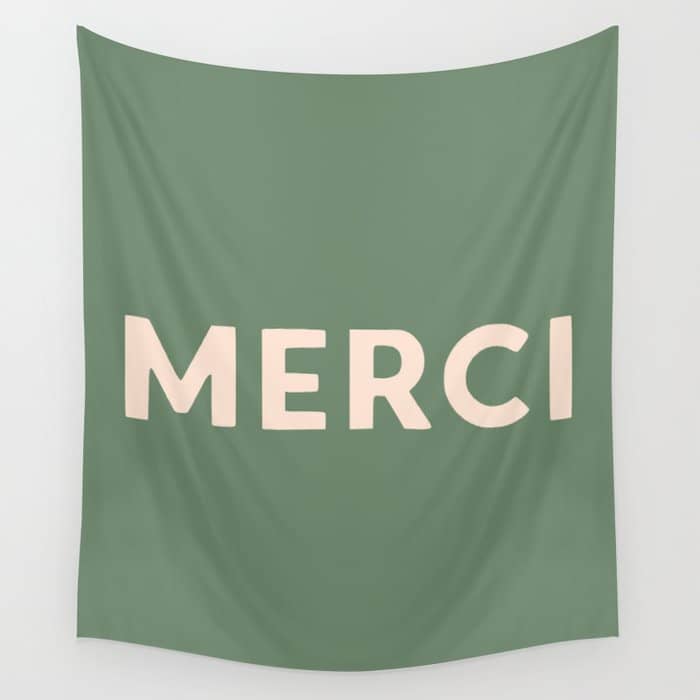 Merci French Retro Hand Lettering Wall Tapestry
