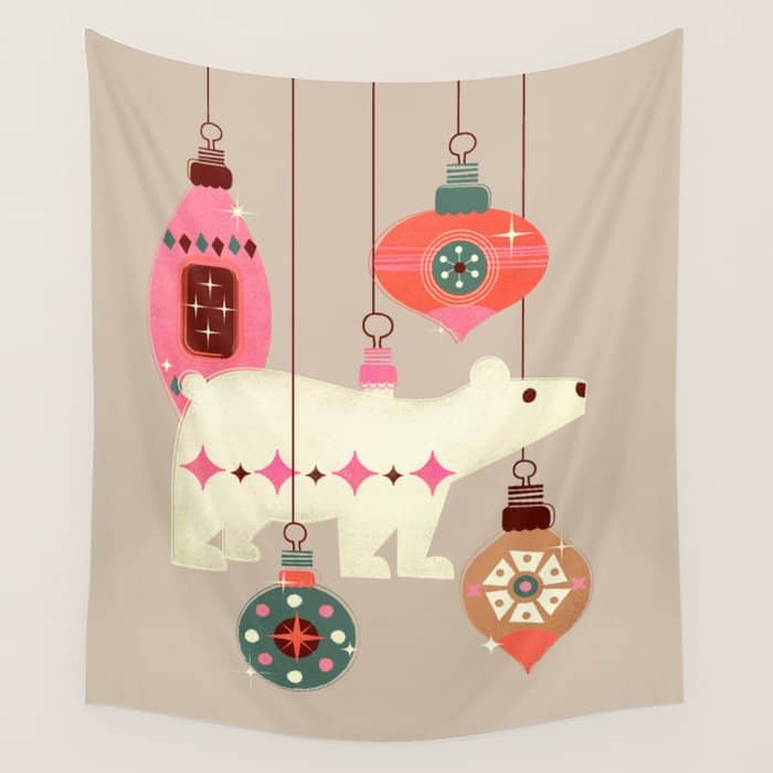Festive Baubles With A Polar Bear Wall Tapestry
