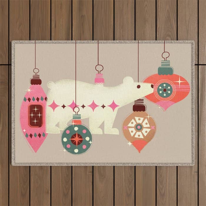 Festive Baubles With A Polar Bear Outdoor Rug