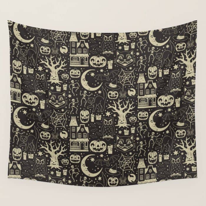 Vintage Halloween: Black Cat Wall Tapestry