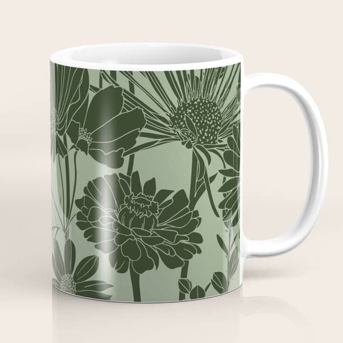 Floral Prints, Dark Green, Colour Prints Coffee Mug