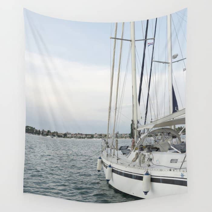 Sailboat In Croatian Harbor - Nautical Travel Photography  Wall Tapestry