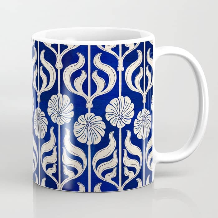 Art Deco Florals On Dark Blue Coffee Mug