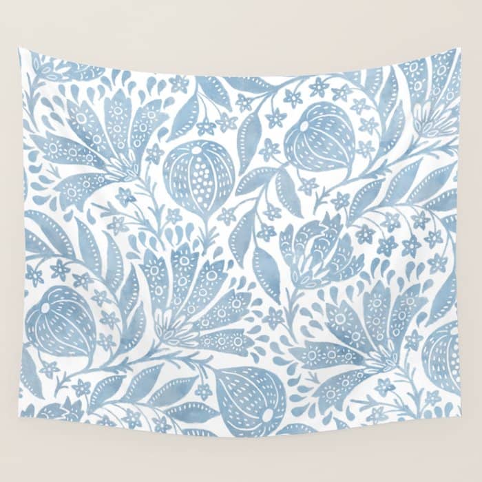 French Country Fig Garden In Blue Wall Tapestry
