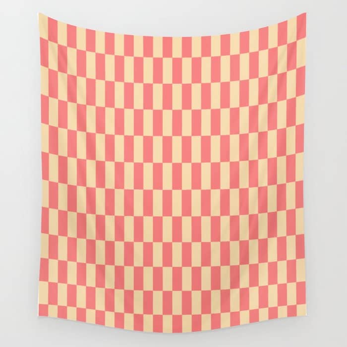 Narrow Check Pattern - Retro Coral And Cream Wall Tapestry