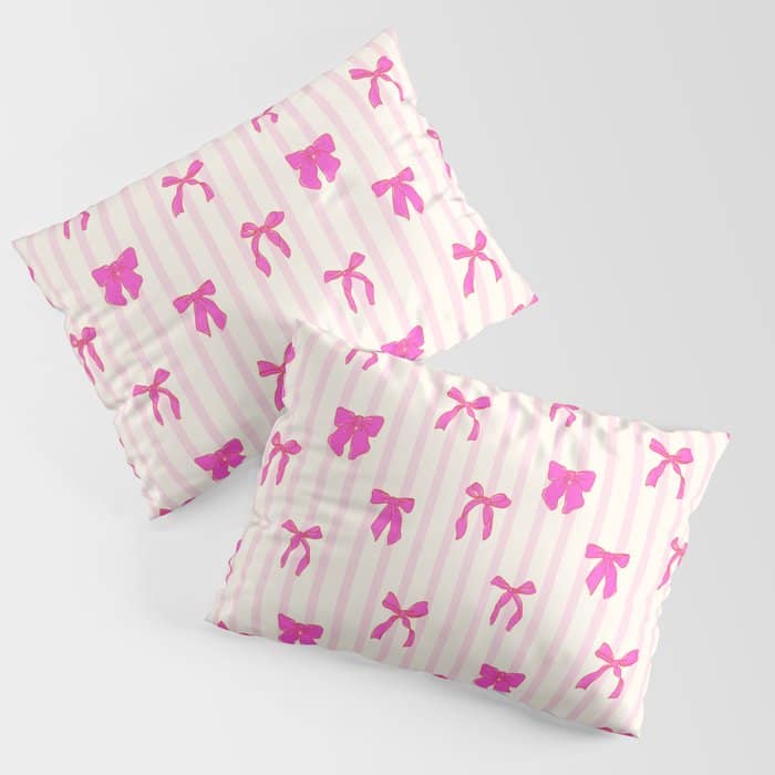 Classic Hot Pink Bows And Stripes Pillow Sham