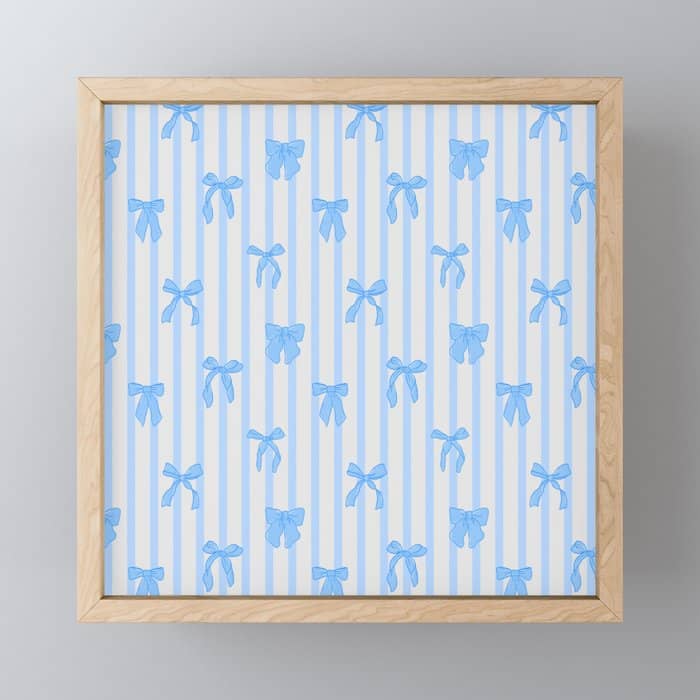 Elegant Blue Bows And Stripes Pattern Mini Art Print
