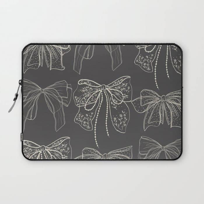 Romantic Bows Gray Pattern Laptop Sleeve