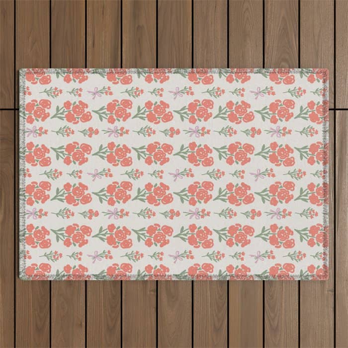 Preppy Grandmillennial Cute Red Flowers Outdoor Rug