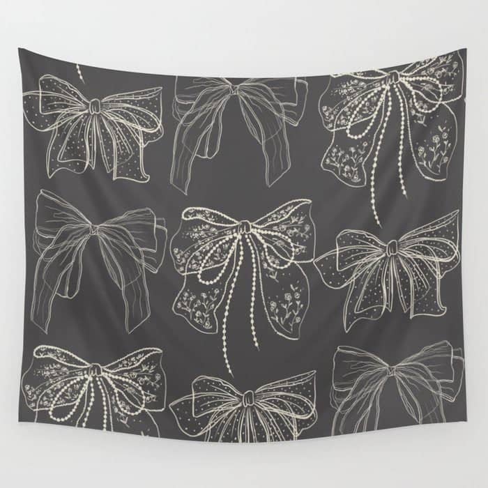 Romantic Bows Gray Pattern Wall Tapestry