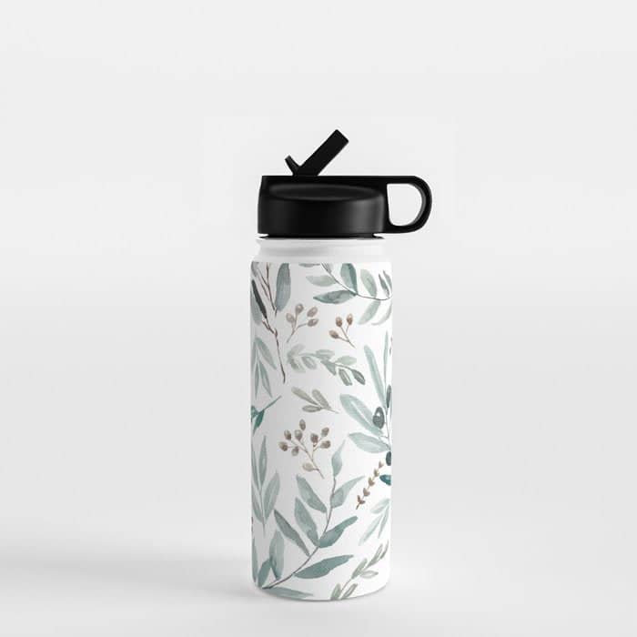 Botanical Eucalyptus Leaves Pattern Water Bottle