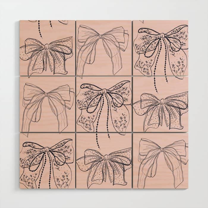 Romantic Lace Bows Pink Pattern Wood Wall Art