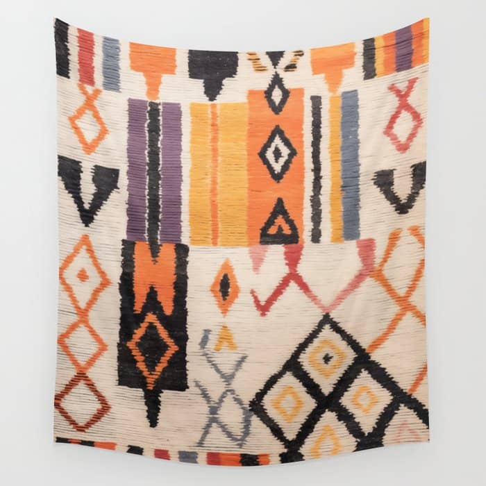 Moroccan Berber Rug Design No.54 - Multicolor, Ivory White Wall Tapestry